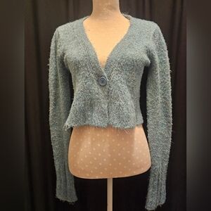 Charlotte Russe Light Turquoise Buttoned Cropped Cardigan Med